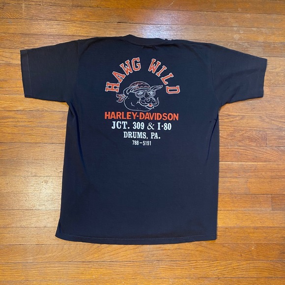 Vintage 80s Harley Davidson Hawg Wild Drums PA Boot Pocket T-Shirt Mens M